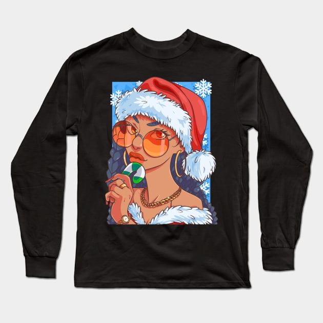 Black Santa Claus Gangster Christmas Long Sleeve T-Shirt by Noseking